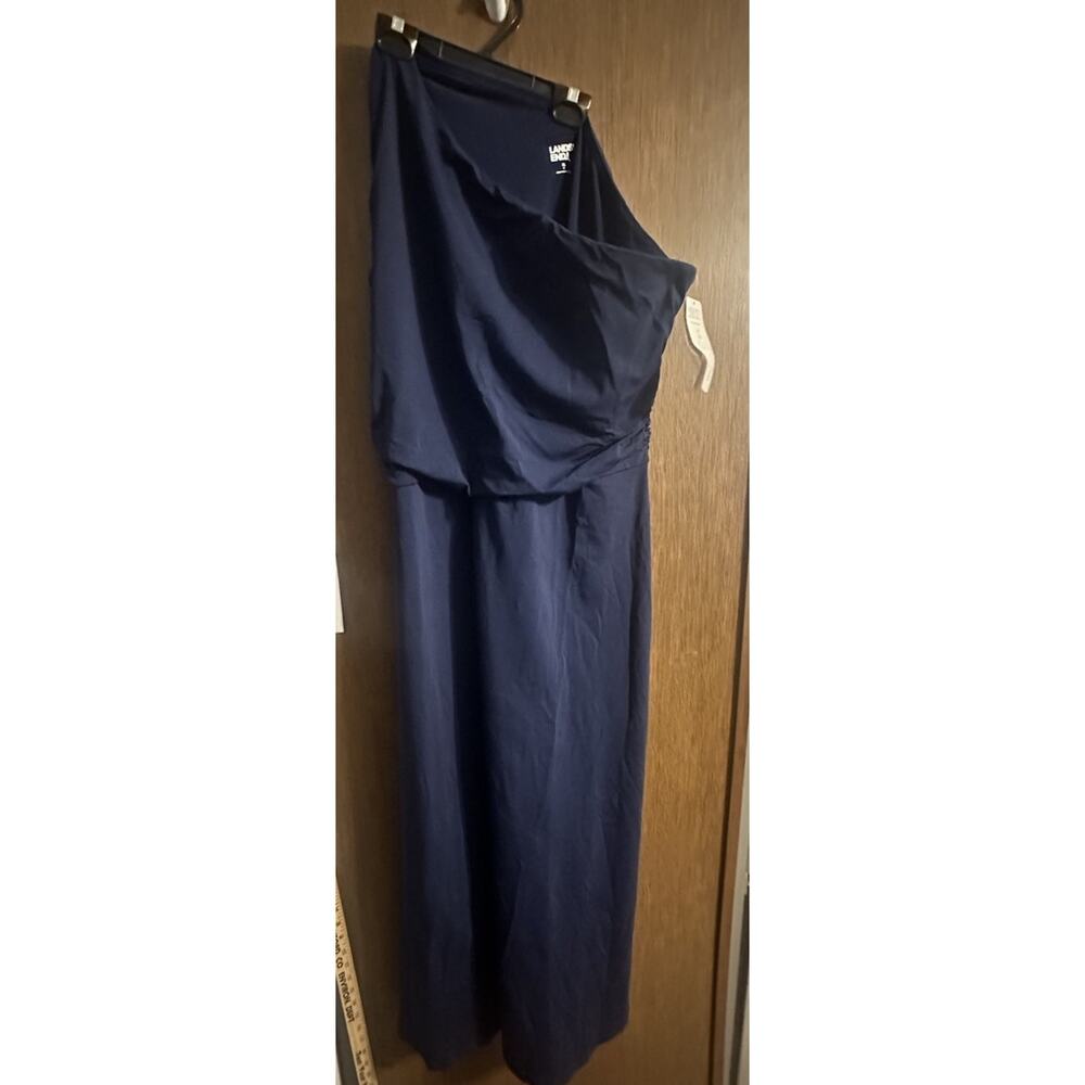 Lands End NWT Navy Blue One Shoulder Maxi Dress Sz XL Tencel